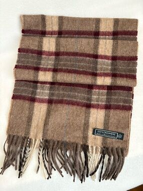 100% Cashmere Plaid Scarf in Camel & Burgundy